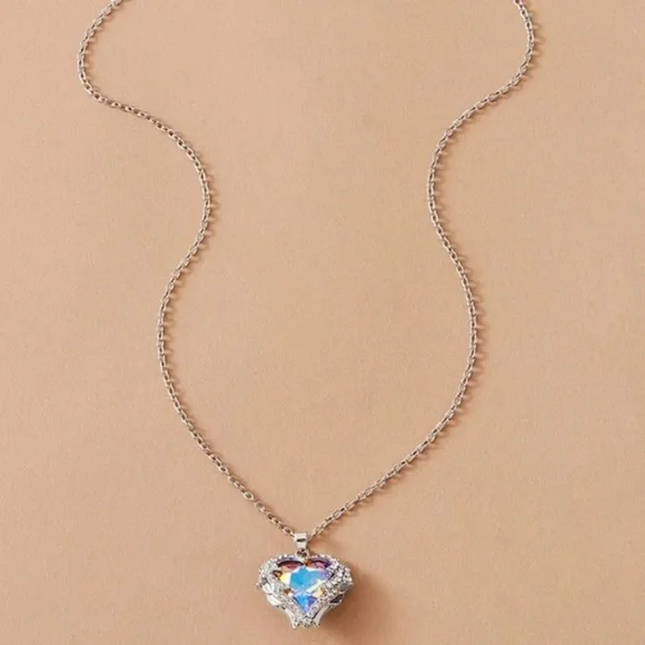 Rhinestone Heart Charm Necklace - Picture 2 of 3